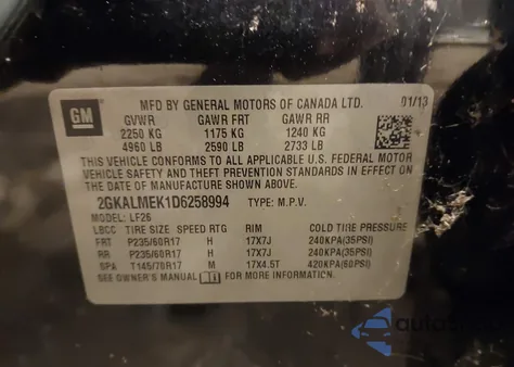 2013 GMC Terrain Sle-1 z USA, uszkodzony, nr VIN 2GKALMEK1D6258994